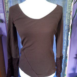 Free People Lace Sleeve Waffle Top